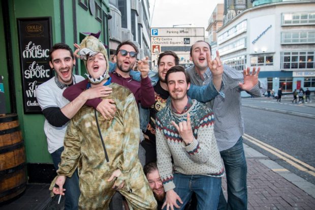 Stag party on West Street, Brighton, 2017. Roar.